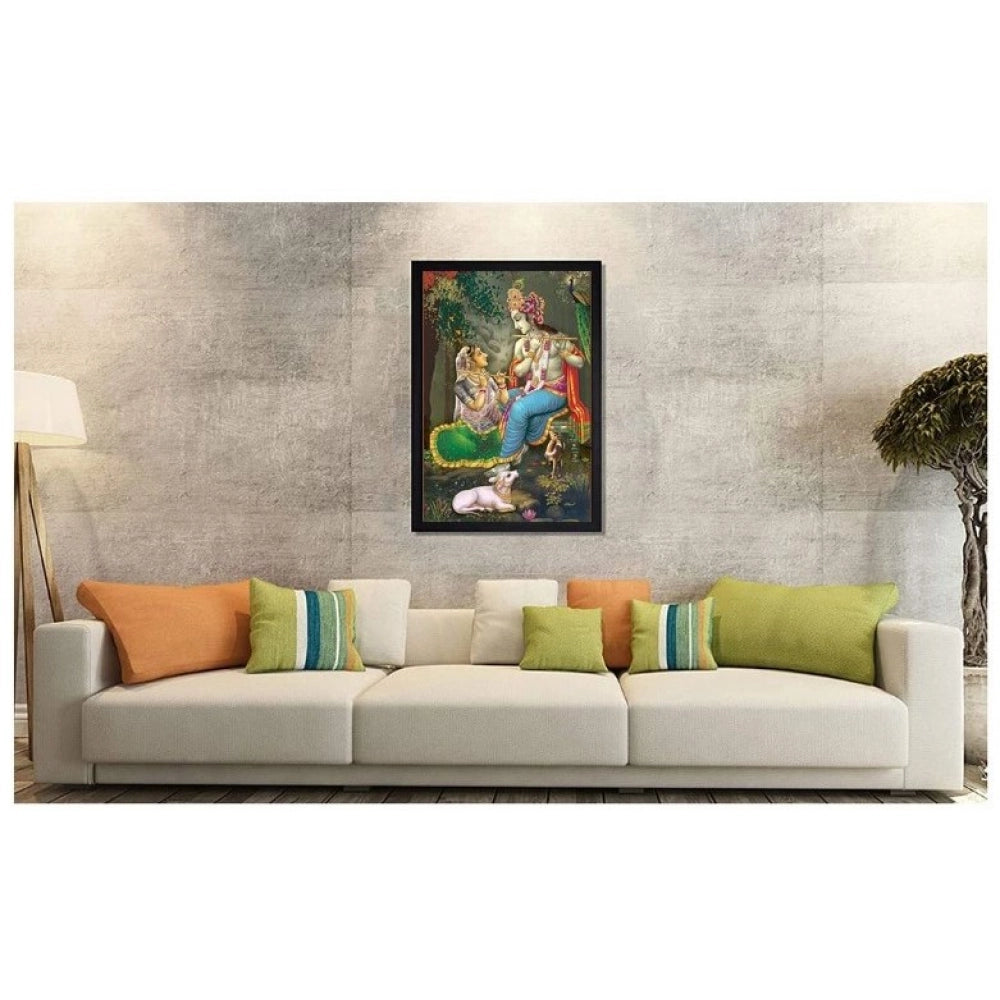Multicolor synthetic framed Radha Krishna painting, lightweight and water-resistant on wall mount