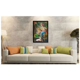 Multicolor synthetic framed Radha Krishna painting, lightweight and water-resistant on wall mount