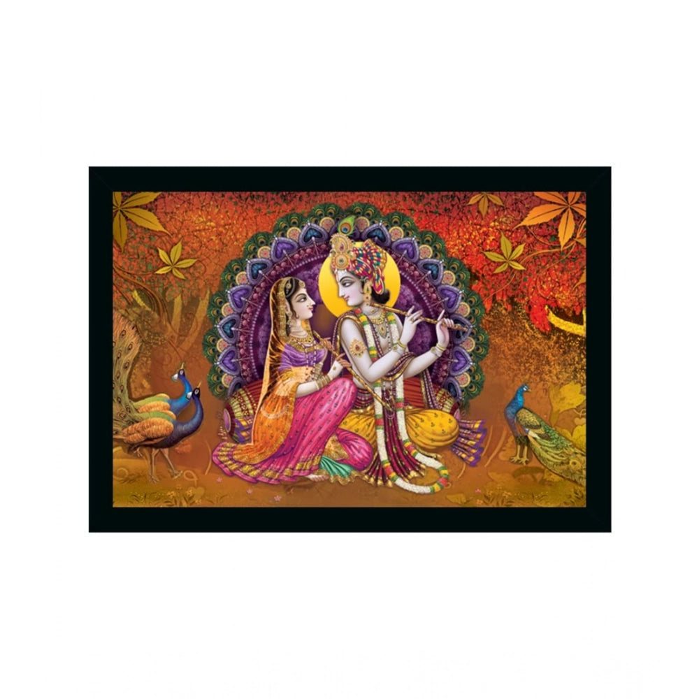 Multicolor synthetic frame with Radha Krishna painting, lightweight and water-resistant wall mount, rectangular size 14x20 inches