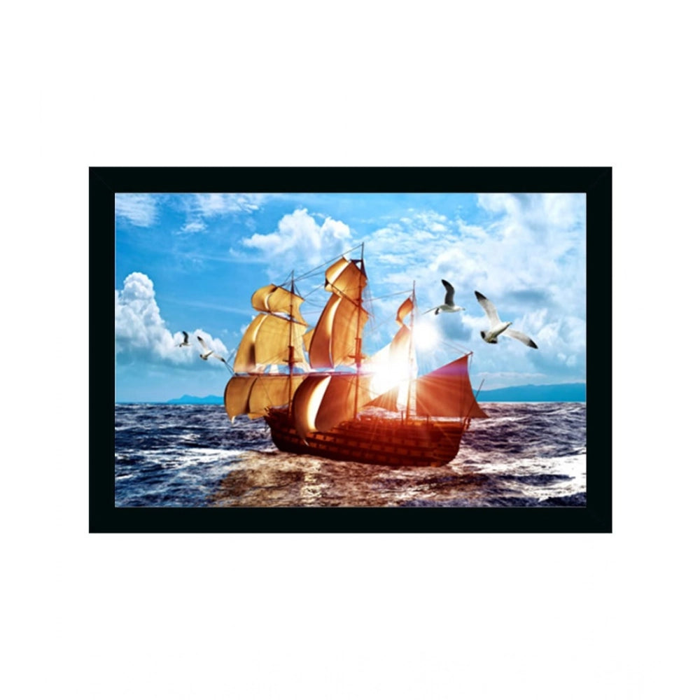 Multicolor synthetic framed boat frame painting, lightweight and water-resistant on wall mount (14x20 inch)