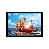 Multicolor synthetic framed boat frame painting, lightweight and water-resistant on wall mount (14x20 inch)