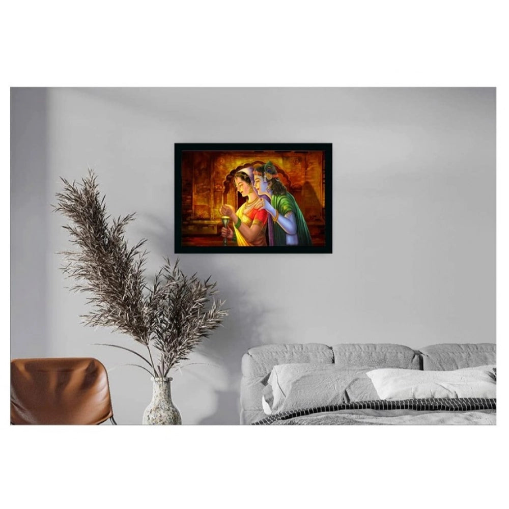 Multicolor vinyl-sparkle coated Radha Krishna painting with lightweight, water-resistant synthetic frame (14x20 inch)