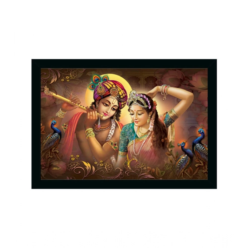 Multicolor radha krishna painting with sparkle coating on lightweight synthetic frame, 14x20 inches, water resistant wall mount