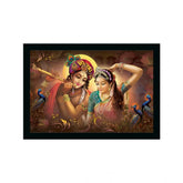 Multicolor radha krishna painting with sparkle coating on lightweight synthetic frame, 14x20 inches, water resistant wall mount