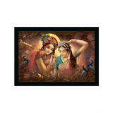Multicolor radha krishna painting with sparkle coating on lightweight synthetic frame, 14x20 inches, water resistant wall mount