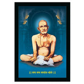 Multicolor vinyl sparkle coated Shri Gajanan Maharaj painting with lightweight, water-resistant synthetic frame (14x20 inch rectangular wall mount)