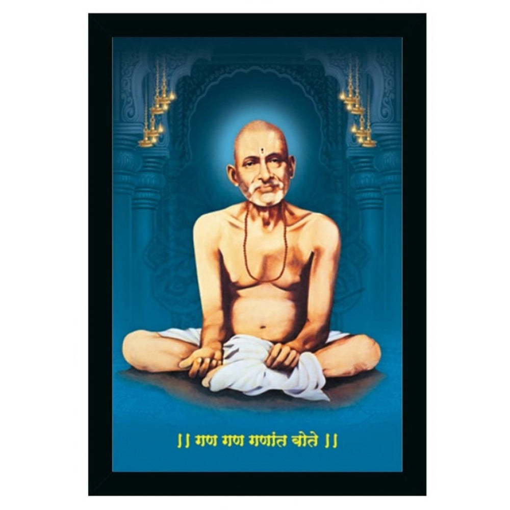 Multicolor vinyl-sparkle coated Shri Gajanan Maharaj painting in synthetic frame (14x20 inches), lightweight and water-resistant wall mount