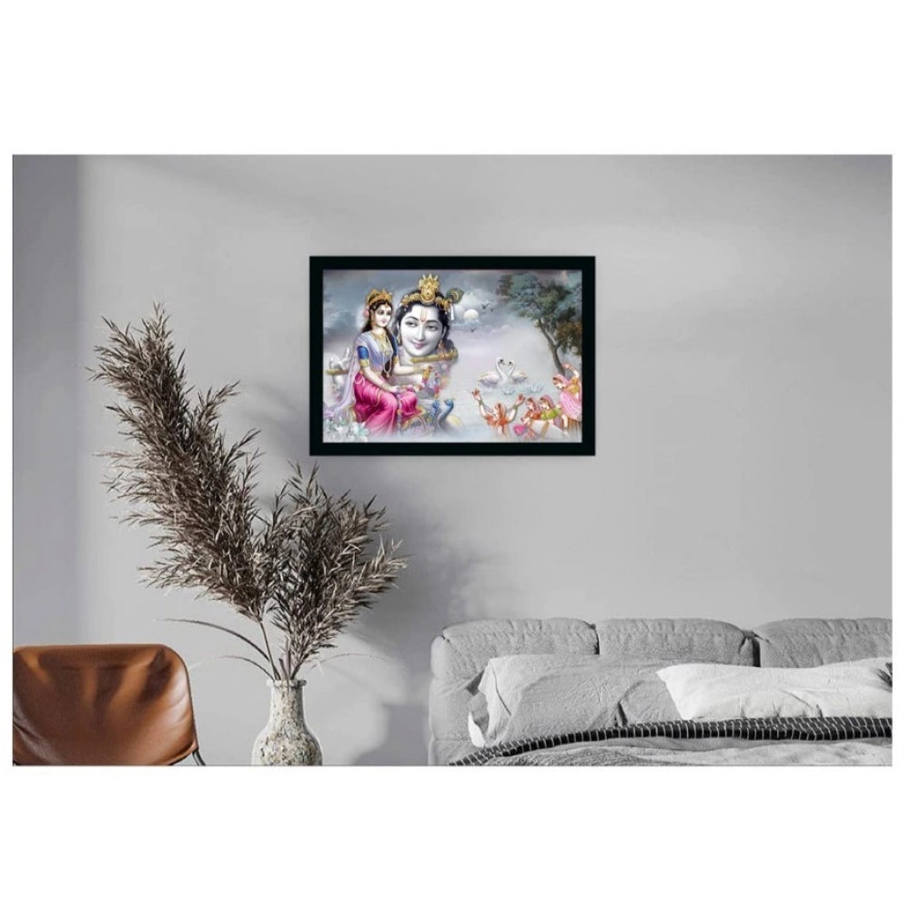 Multicolor synthetic framed Radha Krishna painting, water-resistant and lightweight for wall mounting