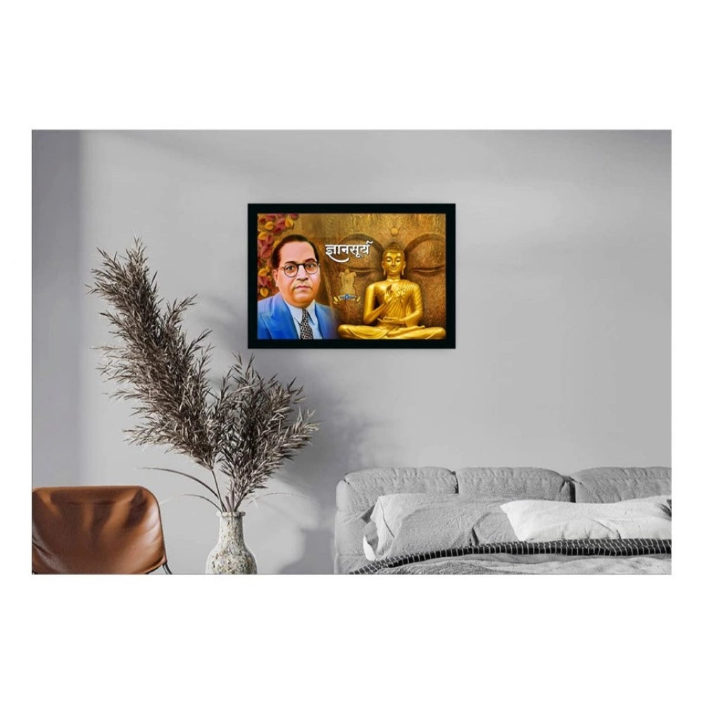 Multicolor vinyl sparkle coated Ambedkar Buddha painting with lightweight water-resistant synthetic frame (14x20 inch)
