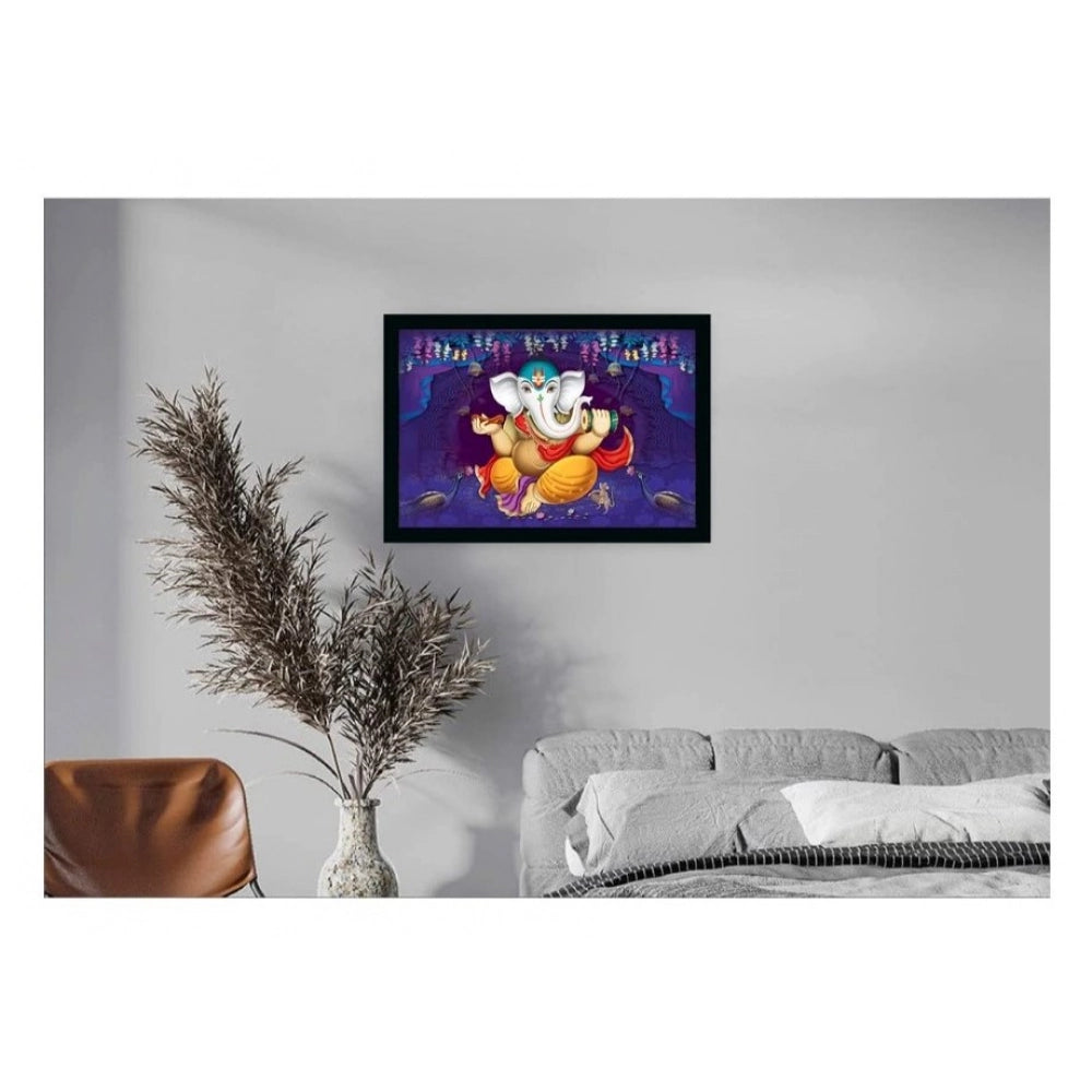 Multicolor synthetic framed Ganesh photo, lightweight & water-resistant on wall mount (14x20 inch)