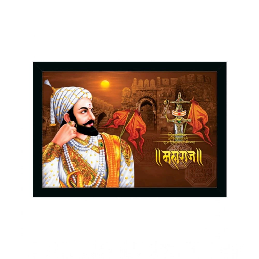 Multicolor vinyl-sparkle coated Shivaji Maharaj painting with lightweight, water-resistant synthetic frame (14x20 inch)
