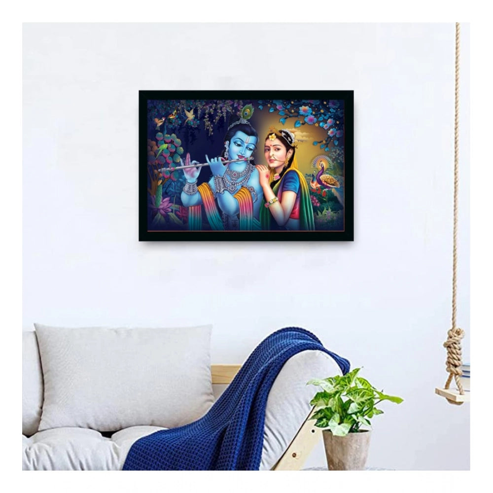 Multicolor synthetic framed Radha Krishna painting with lightweight, water-resistant frame for wall mount, 14x20 inch size