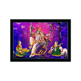 Multicolor synthetic framed Radha Krishna painting, water-resistant and lightweight for wall mounting (14x20 inch)
