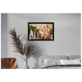 Multi-colored Radha Krishna painting with lightweight, water-resistant synthetic frame on a rectangular wall mount (14x20 inches)