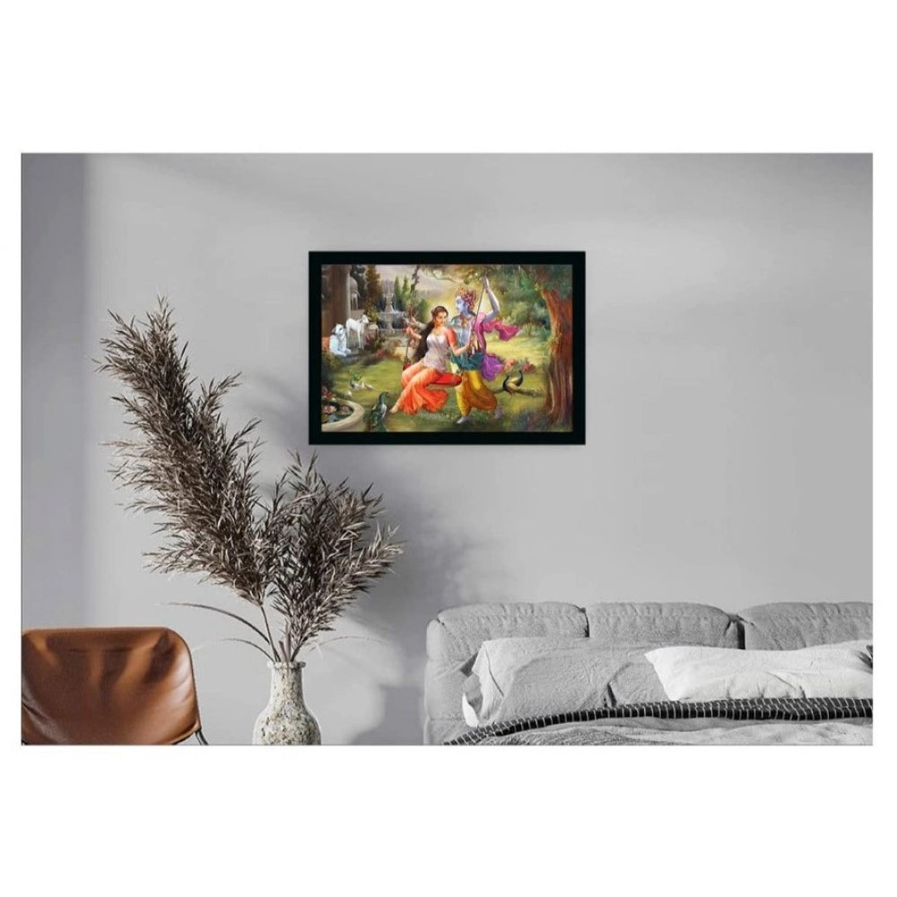 Multicolor synthetic framed Radha Krishna painting, lightweight and water-resistant on wall mount (14x20 inch)