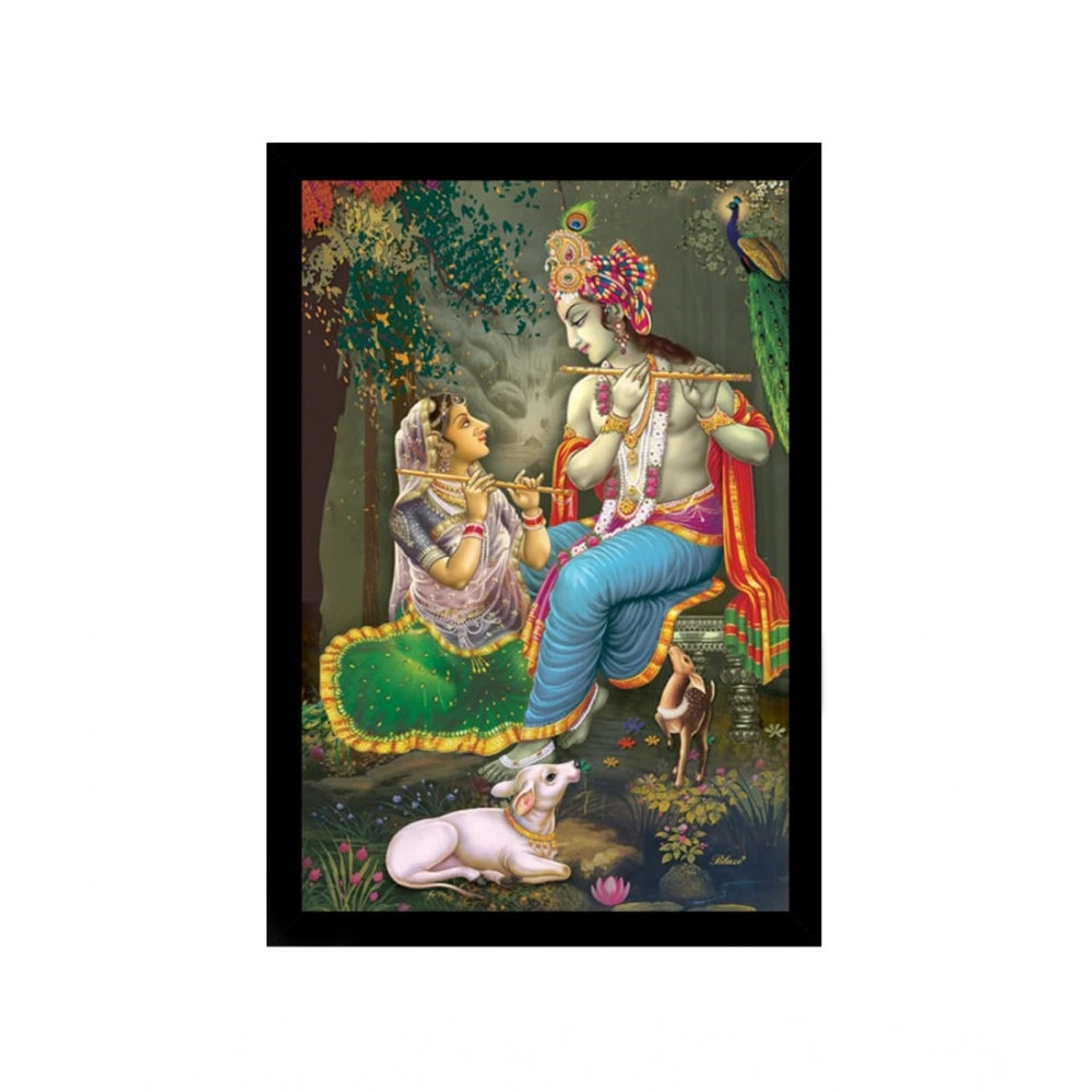 Multicolor synthetic-framed Radha Krishna painting (14x20), lightweight, water-resistant wall mount