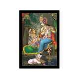 Multicolor synthetic-framed Radha Krishna painting (14x20), lightweight, water-resistant wall mount