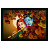 Multicolor vinyl-coated Radha Krishna painting with water-resistant synthetic frame, 14x20 inch wall mountable art piece