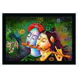 Multicolor vinyl sparkle-coated Radha Krishna painting with lightweight, water-resistant synthetic frame (14x20 inches)