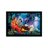 Multicolor vinyl-sparkle coated Radha Krishna painting with lightweight, water-resistant synthetic frame (14x20 inch)