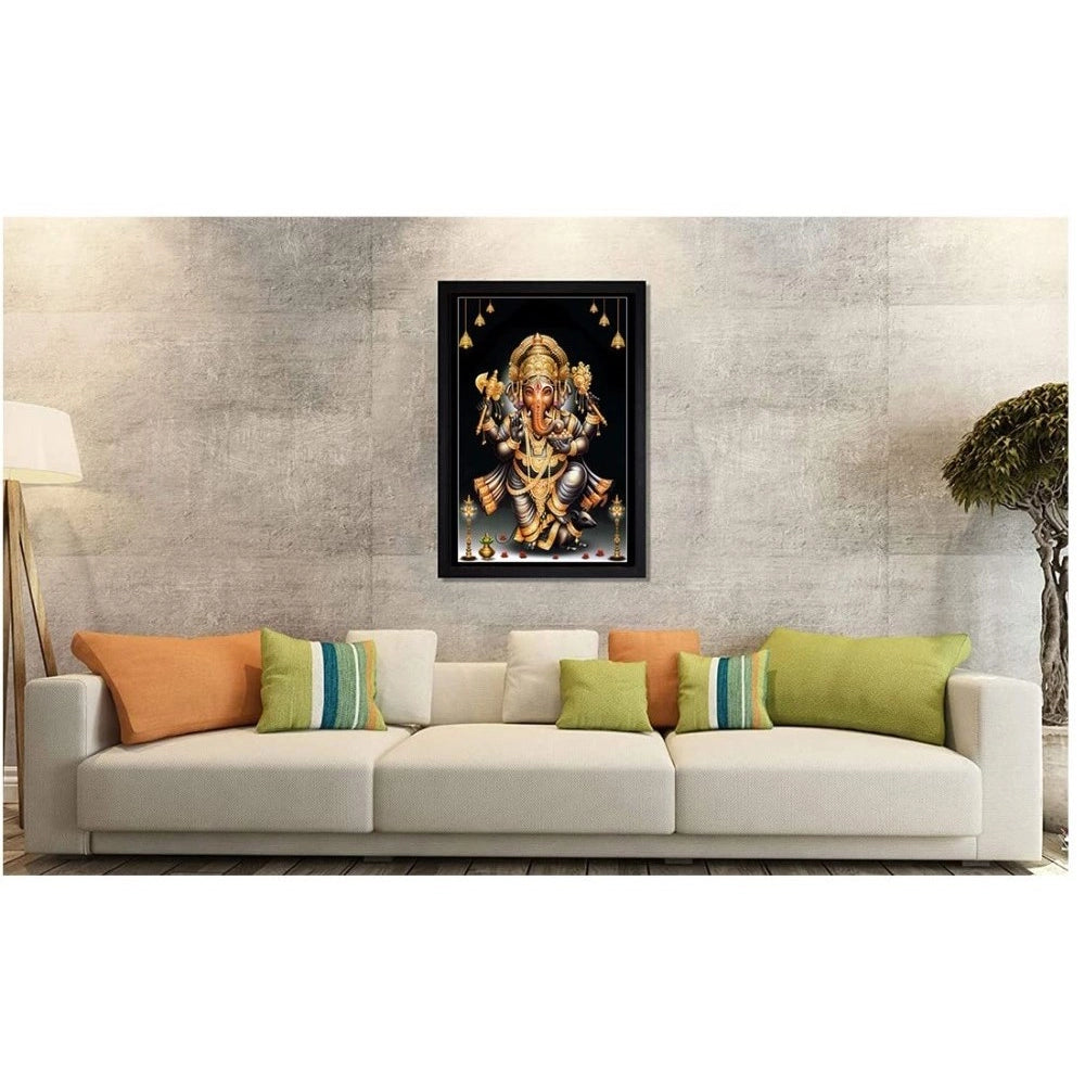 Multicolor synthetic framed Ganesh photo, lightweight & water-resistant, wall mount (14x20 inch)