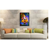 Multi-colored synthetic Ganesh photo framed, lightweight water-resistant wall mount, 14x20 inch rectangular size