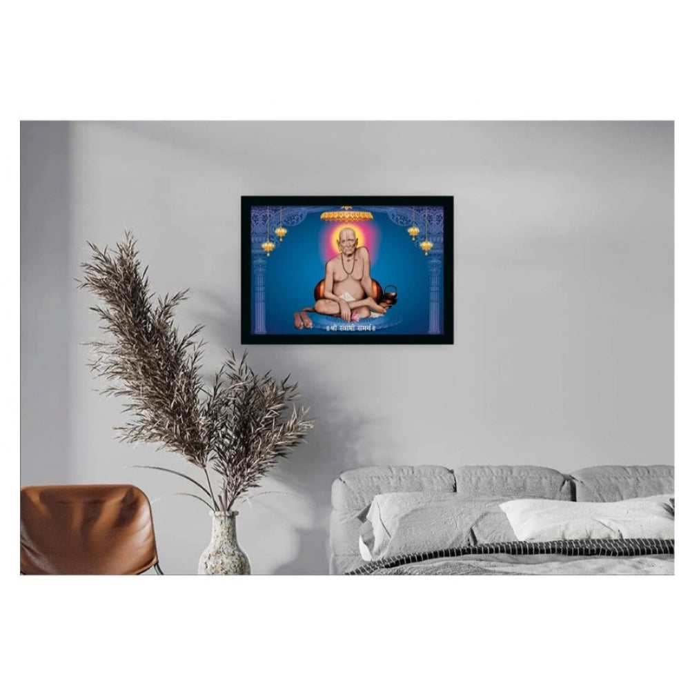 Multicolor synthetic photo frame with Shri Swami Samarth image, lightweight, water-resistant rectangular wall mount (14x20 inch)