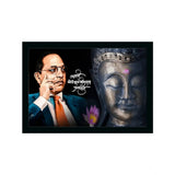 Multi-colored Ambedkar Buddha painting on vinyl sparkle coated synthetic photo frame, wall mountable and water resistant