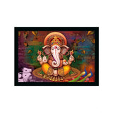 Multicolor synthetic framed Ganesh photo, rectangular lightweight water-resistant wall mount with vibrant detailing