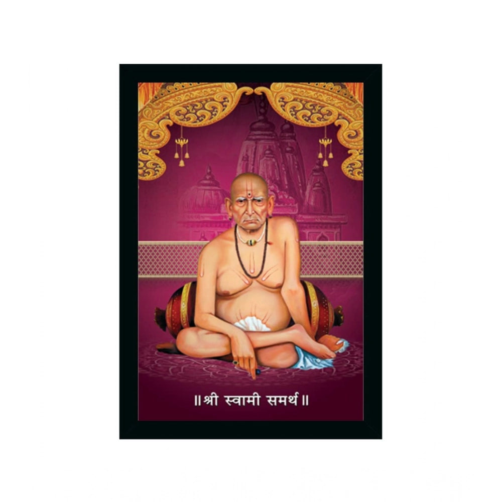 Multicolor synthetic framed photo frame featuring Shri Swami Samarth, lightweight and water-resistant for wall mounting (14x20 inch)