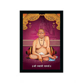 Multicolor synthetic framed photo frame featuring Shri Swami Samarth, lightweight and water-resistant for wall mounting (14x20 inch)