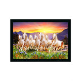 Multicolor synthetic framed Vastu painting featuring seven running horses, lightweight and water-resistant for wall mounting