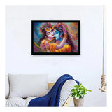 Multi-colored Radha Krishna painting with lightweight, water-resistant synthetic frame, rectangular (14x20 inch) for wall mount