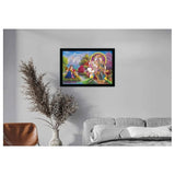 Multicolor synthetic frame, rectangular Radha Krishna painting for wall mount, lightweight and water-resistant