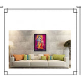 Multicolor Radha Krishna painting with lightweight, water-resistant synthetic frame. Rectangular framed art for wall mount
