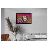 Multicolor synthetic frame Radha Krishna painting with water-resistant lightweight rectangular wall mount (14x20 inch)