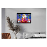 Multicolor synthetic framed Radha Krishna painting, lightweight and water-resistant for wall mounting (14x20 inches)