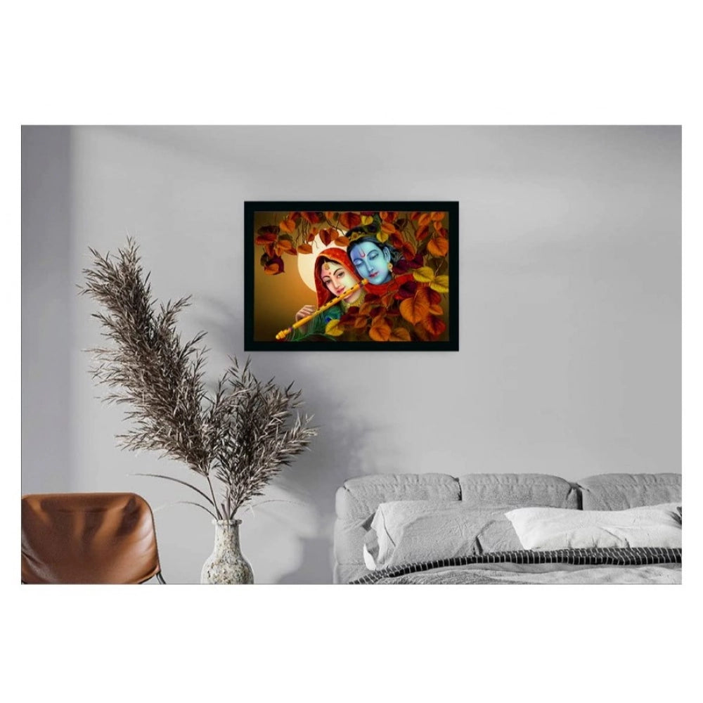 Multicolor vinyl-sparkle coated Radha Krishna painting with lightweight, water-resistant synthetic frame (14x20 inches)