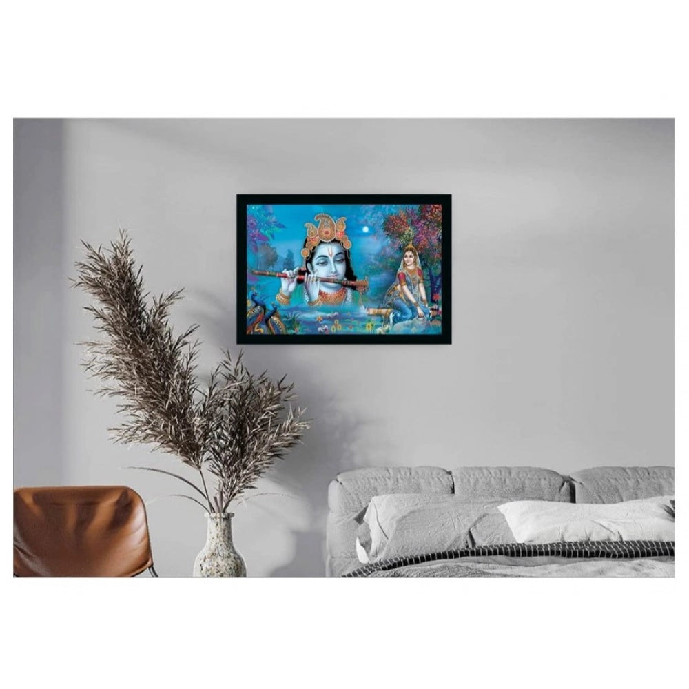 Multicolor vinyl sparkle coated Radha Krishna painting in synthetic frame, lightweight and water-resistant wall mount (14x20 inch)