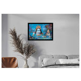 Multicolor vinyl sparkle coated Radha Krishna painting in synthetic frame, lightweight and water-resistant wall mount (14x20 inch)