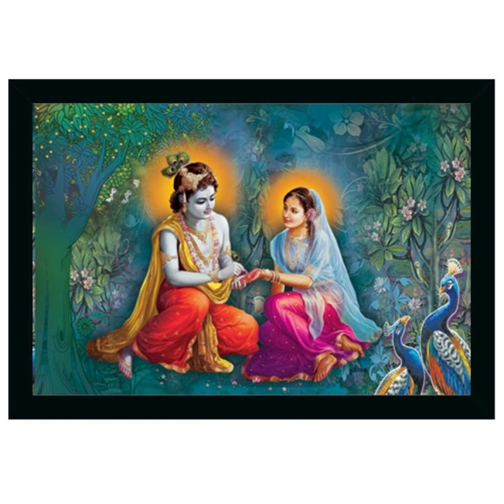 Multicolor, lightweight vinyl-sparkle coated Radha Krishna painting with water-resistant synthetic frame (14x20 inches)