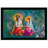 Multicolor, lightweight vinyl-sparkle coated Radha Krishna painting with water-resistant synthetic frame (14x20 inches)