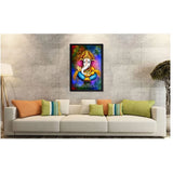 Multicolor synthetic framed Ganesh photo, lightweight and water-resistant, wall mountable on rectangular stand (14x20 inch)
