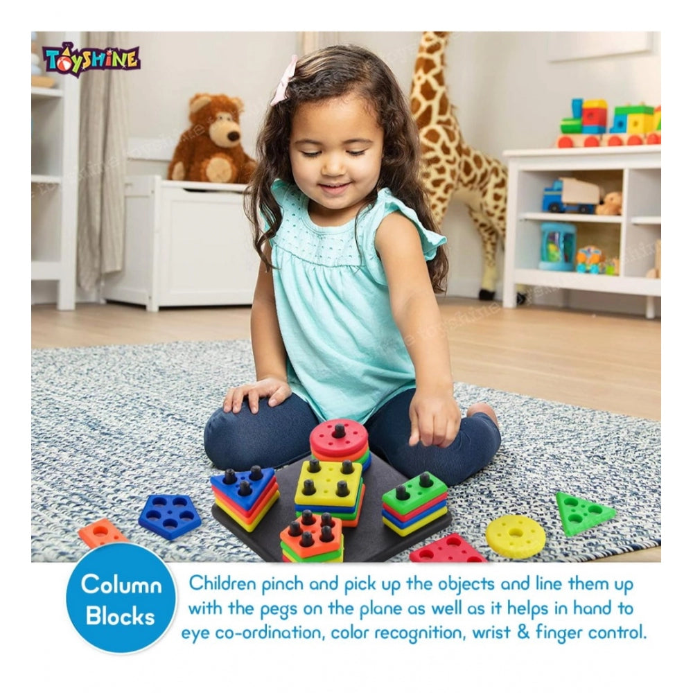 Assorted colored geometric square toys for toddlers learning - solid wood, shape & color recognition, fine motor skills development