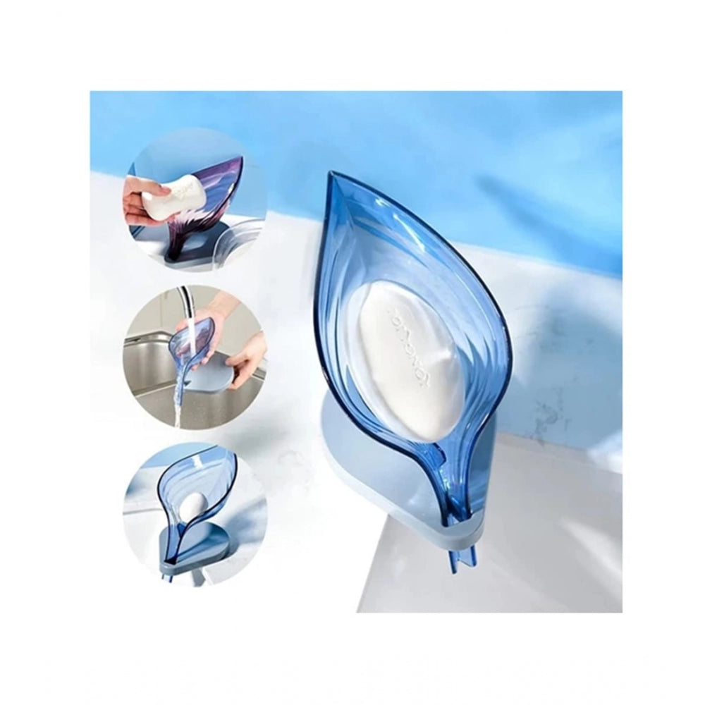 Assorted leaf shape soap holders, self-draining and non-slip with suction cup in bathroom setting