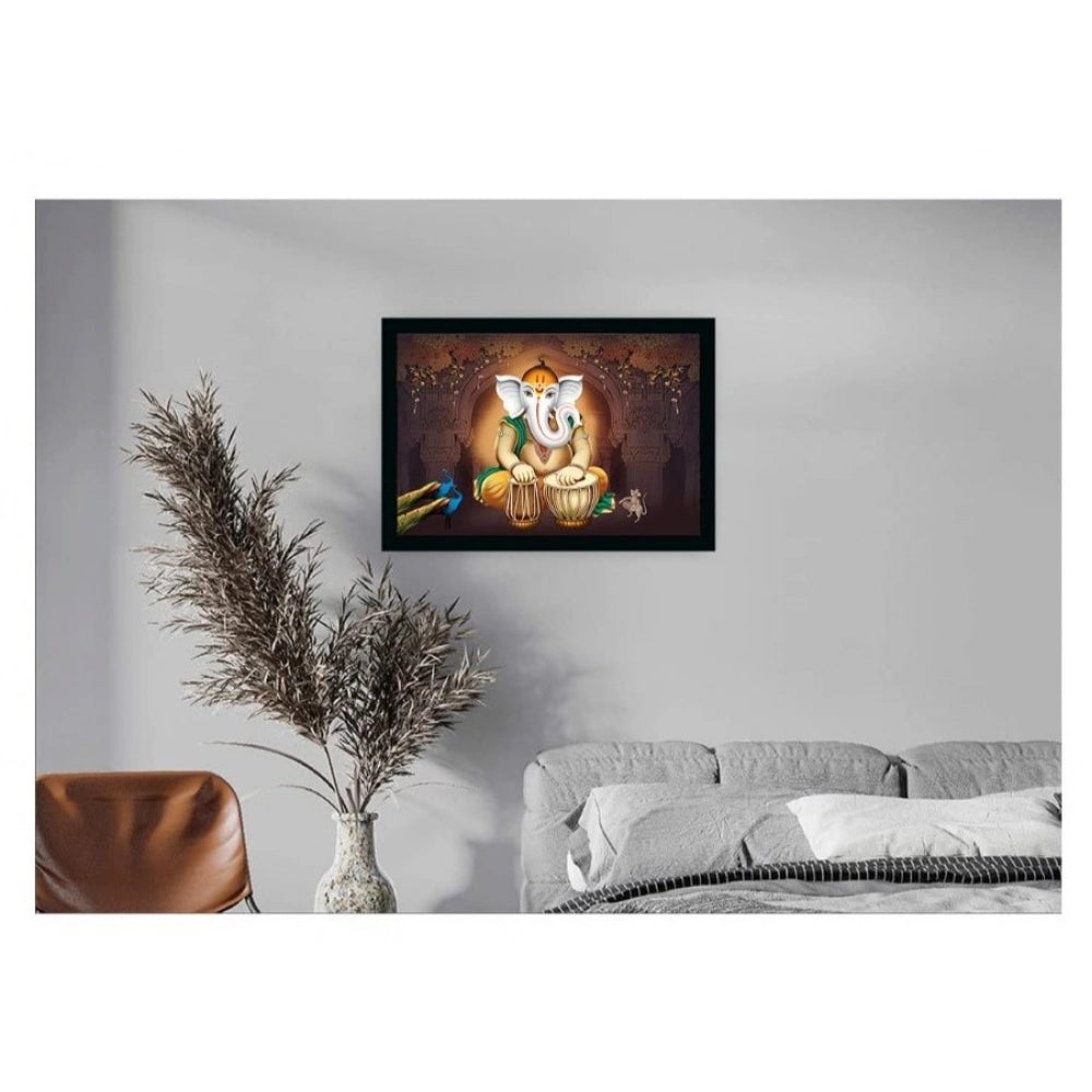 Multicolor synthetic framed rectangular Ganesh photo, lightweight and water-resistant, wall mount