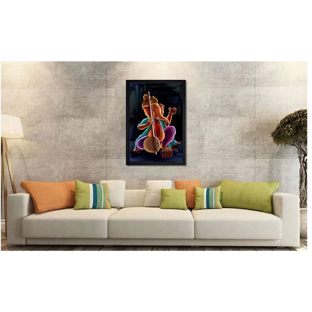 Multicolor synthetic framed Ganesh photo, lightweight and water-resistant for wall mounting (14x20 inch)