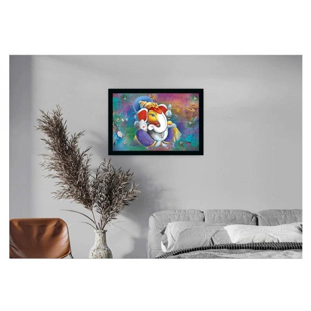 Multicolor synthetic framed Ganesh photo, rectangular, 14x20 inch, lightweight, water-resistant wall mount