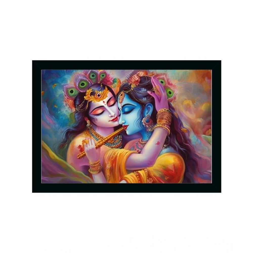 Multicolor Radha Krishna painting with lightweight, water-resistant synthetic frame. Rectangular, 14x20 inch wall-mounted art piece depicting classic Indian theme