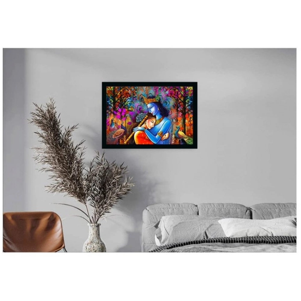 Multicolor synthetic frame with Radha Krishna painting, lightweight and water-resistant for wall mounting (14x20 inches)